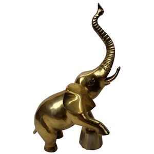 Vintage Brass Circus Elephant Statue African Elephant Trunk Up Good Luck